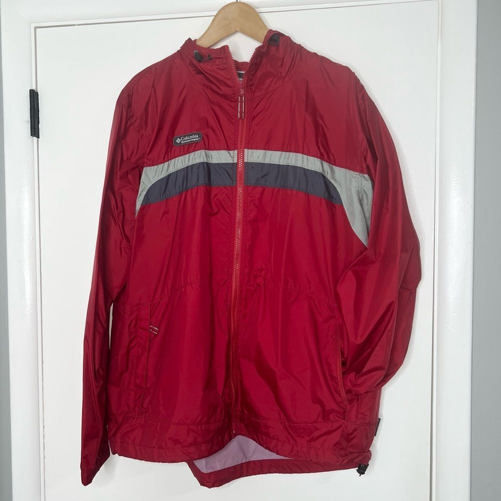 Y2K Vintage Columbia Men’s Windbreaker Red Lightweight Packable Hood Jacket Sz L